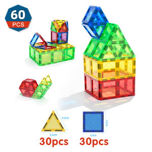 Romboss 60PCS 6.5CM Magnetic tiles for Kids DIY Educational Toys Construction Magnetic Building Blocks Christmas Gift Only Triangle + Square Refill Set