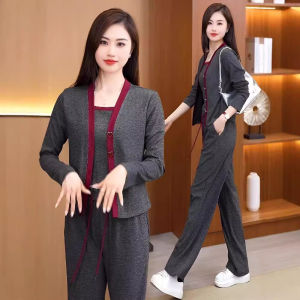 Womens sports suit lazy wind threepiece fall casual sports suit widelegged pants mom suit