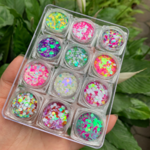 Nhũ kim tuyến 9d  trang trí móng tay nail  Sét nhũ tròn kim tuyến ẩn gel  12 ô màu