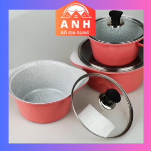 BỘ 3 NỒI Ecoramic ceramic cao cấp đáy từ phủ 5 lớp chống dính siêu bền nấu được mọi loại bếp kể cả bếp từ