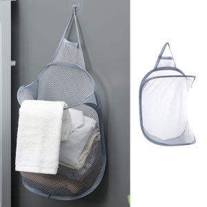 Foldable Storage Laundry Basket Organizer Dirty Clothes Mesh Bag Household Wall-mounted Bathroom Clothes Hanging Baskets Bucket