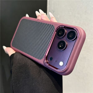 Contrast Color Matte Carbon Fiber Case For iPhone 18Pro 17Pro Max 17Pro Metal Lens Frame For Magsafe Hard Armor Cover