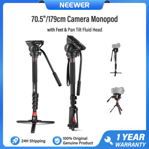 NEEWER 70.5"/179cm Professional Camera Monopod Telescopic Portable Aluminum Travel Monopod with Feet & Pan Tilt Fluid Head Max Load 13.2lb/6Kg GM76