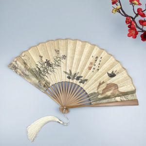 GIORGIONE Bamboo Frame Folding Hand Fan Double Sided Silk Cloth Retro Handheld Fan Gentle Design Butterfly Cat Chinese-Style Shell Fan Home Decoration