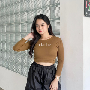 Xolla Top Rib Baju Wanita Atasan Lengan Panjang Korean Style Kekinian Terbaru Ootd by Clashe