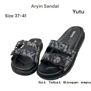 Sandal Wanita Trend Bahan Karet Jelly Model Slop Gesper Sendal Cewe Yutu Size 37-41 Mewah