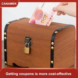 【CANAMEK】 1 Bộ Cổ Điển Kho Báu Hộp Lưu Trữ Bằng Gỗ Kho Báu Ngực Với Khóa Con Heo Đất Ngân Hàng Tổ Chức Tiết Kiệm Hộp Trường Hợp Đối Với Trang Trí Nội Thất