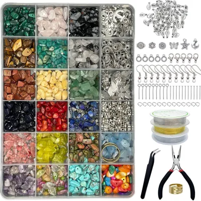 ชุดทำสร้อยข้อมือจี้นำโชคด้วยมือเครื่องประดับ1587ชิ้นกำไล DIY ลูกปัดหินสำหรับผู้ใหญ่/สร้อยคอ/ต่างหู/แหวน