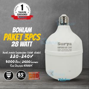 Surya Lampu Bohlam Capsule Led 28 Watt Hemat Energi 85% Cahaya Lampu Putih 2600 Lumen Garansi Resmi 1 Tahun (Umur 8000 Jam) - Putih