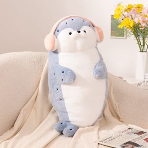 High Quality Cartoon Earphone Seal Sea Otter Plush Toy Ball Round Cushion Throw Pillow for Kids Birthday Gift School Nap Sleep