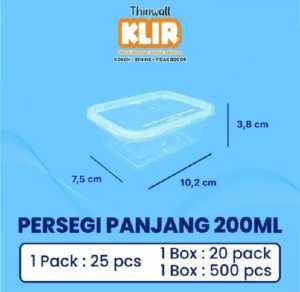 P2 JOLIE/Thinwall KLIR Persegi Panjang 200/250/ 300/500/650/750/800/1000/ 1050/1250/1500 ML ML + Tutup / Tempat makan plastik Per Pack Isi 25 PCS