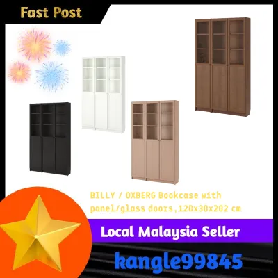 BILLY / OXBERG Bookcase with panel/glass doors120x30x202 cm