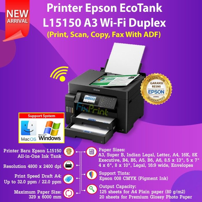 Printer Epson EcoTank L15150 A3 WiFi Duplex AllinOne Printer Ink