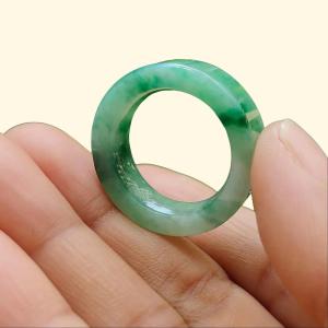 High Quality GreenGreen Patches Natural Type A Jadeite Jade crafted as Ring finger size 19.1mm QIC approved labs certificate weighs 7.68 grams measurement 7.7 * 4.4 mm (ring8)