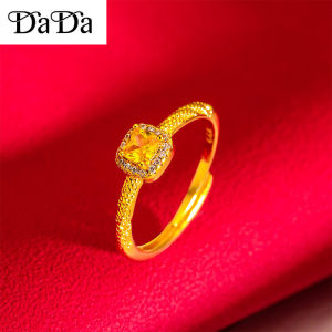 Gold 916 original ring for women Small sugar cube citrine diamond engagement jewelry womens accessories for girlfriend birthday gift