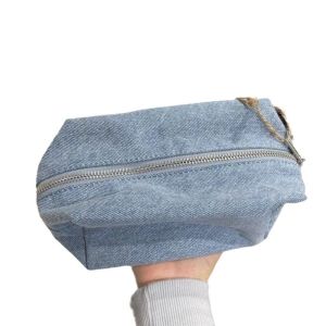 STMEN Solid Color Blue Denim Makeup Bag Travel Organizer Korean Style Student Pencil Bag Portable Zipper Stationery Storage Bag for Women