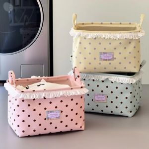SINGLE Polka Dot Laundry Hamper Large Capacity Foldable Sundries Organizer Carrier with Handle Clothes Storage Basket Bathroom