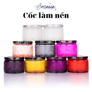 Hũ Thủy Tinh Làm Nến Nhiều Màu Nắp Thiếc Hoa Văn Dung Tích 110ml-250ml Nguyên Liệu Làm Nến Cocaxia