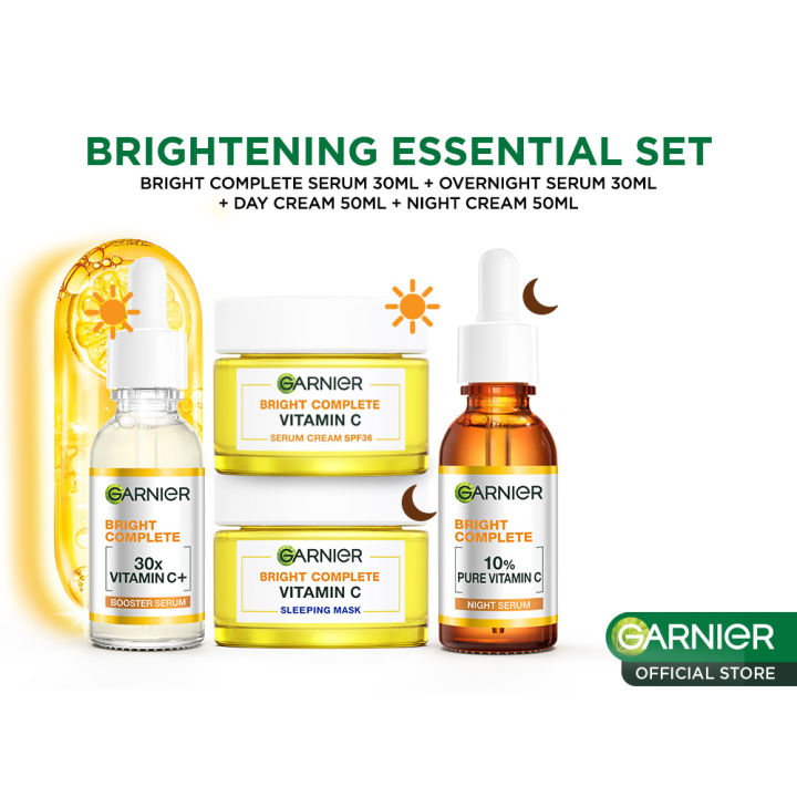 Garnier Vitamin C Complete Kit  Bright Complete Serum 30 ml + Overnight Serum 30ml + Bright Complete Night Cream 50ml + Day Cream 50ml - Skincare