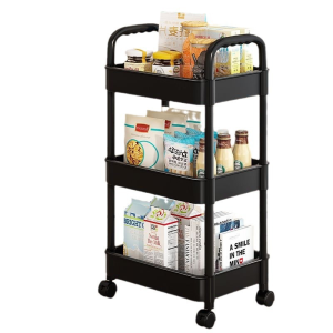 Multi-Purpose 3/4 Tier Carbon Steel Trolley Utility Cart Rolling Trolley Household Rack Multifunction Storage Trolley Kitchen Bathroom Organizer