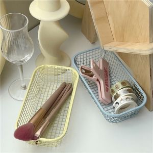 Metal Wire Mesh Storage Basket Desktop Sundries Organizer Basket Stationery Make Up Holder Home Supplies Sorting Holder