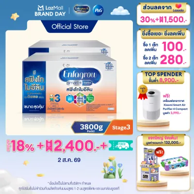 [สินค้าขายดี] นมผง เอนฟาโกร สมาร์ทพลัส ดีเอชเอ สูตร3 ชนิดจืด (3800 กรัม) x2 กล่อง Enfagrow Smart+ Stage3 Plain (3800 g) x2 packs *แพ็คเกจอยู่ระหว่างการเปลี่ยนแปลง