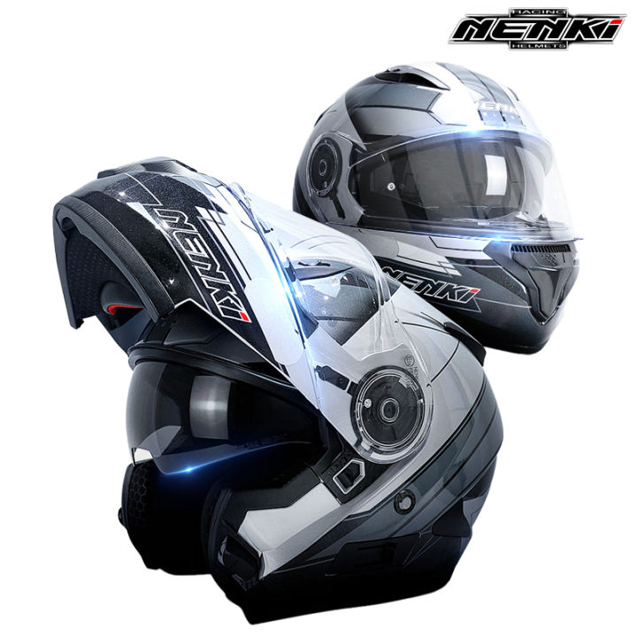 NENKI Flip Up Helmet With Goggles Double Visor Modular Helmet Flip Full ...