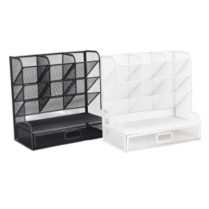 Sturdy Metal Desk Storage Rack 9Grid Compartment Design For Pens Notebooks Container Office School Supplies Organizer