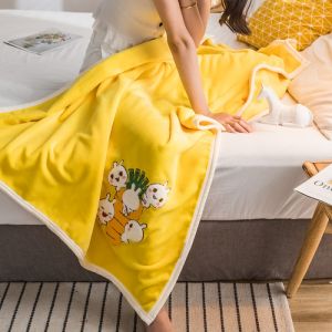 Chăn Sofa Lông Cừu Thêu Hoạt Hình Chăn Ngủ Trưa Mềm Mại Và Ấm Áp Cho Trẻ Em Khăn Choàng Chăn Đầu Gối Máy Bay