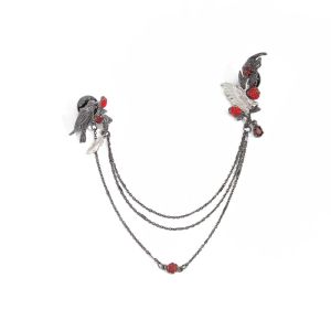 OWMXZL Tua rua nhiều lớp Trâm cài áo hình hoa hồng Hợp cổ Phong cách trình bày Trâm cài Gothic Thanh lịch Đá Rhinestone đỏ Trâm cài áo chuỗi tua rua Tiệc Halloween
