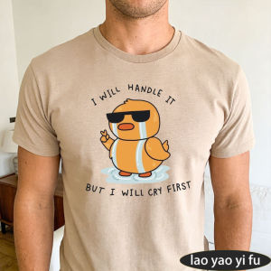 [Local Stock] HBESTY  I Will Handle It Crying Duck Graphic T Shirt Men Tops Emotional Support Meme Print Clothes Summer Casual Wear