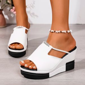 Plus Size WomenS Thick-Soled Sandals 2026 Summer New Platform Wedge Solid Color Comfortable Slide Sandals