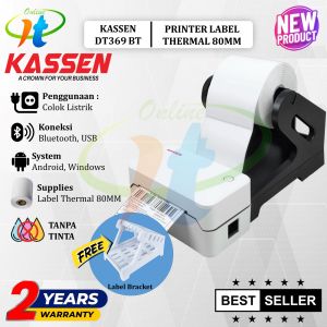 Kassen DT369 Printer Label Thermal 80 USB Bluetooth Cetak Stiker Resi Marketplace DT 369 DT-369 Support Ios Android Windows Direct