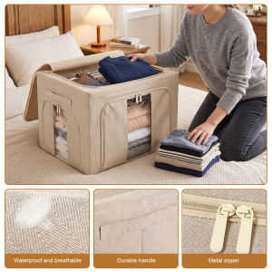 Heavy-Duty Foldable Storage Bins with Internal Steel Frame Extra Large Capacity Closet Organizer Bags with Divided Clear Window & Dual Zippers Sturdy Handles for Bedding Comforters