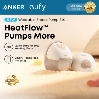 Anker eufy E20 Heated Wearable Breast Pump 3 Heat Levels Hands-Free Breast Pump with Innovative HeatFlow™ Optimized Rhythm via App Hospital-Grade Suction Leakproof T6060