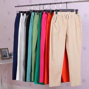 Ginza6 Plus Size Cotton Linen Candy trouser pants for women high waist semi formal garterized fits 28-34 waistline garterized waist #108