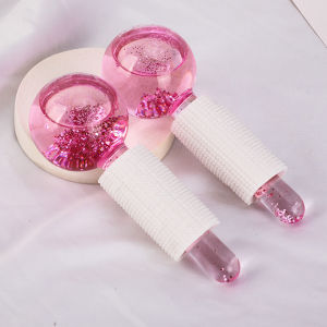 【Dikirim dlm 24jam】2PCS Haluu Ice Globe Roller Alat Pijat Wajah Facial Massage Bola Cooling Ice Globes - Merah Muda Sapphire