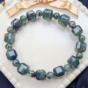 Collection Grade Green Rabbit Hair Rutilated Quartz Cube Bracelet