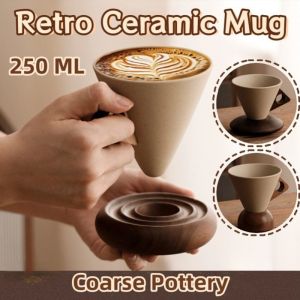 Retro Triangular Cone Ceramic Mug with Base Japanese Coarse Pottery Coffee Tea Cup Porcelain Cup