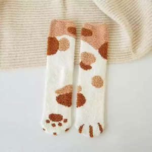Cute cartoon plush coral fleece thickened warm womens long tube socks floor socks home sleep socks