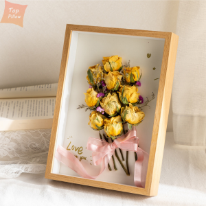 Toppillow Transparent Glass Wooden Shadow Box Photo Floating Frame Picture Frame Plant Dried Flower 4R/6R/A4 Wall Hang Display