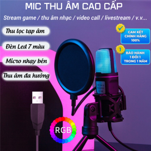 Mic thu âm livestream Micro thu âm Mic thu âm stream game voice game thu âm sáng tác nhạc Karaoke có đèn led thu lọc tạp âm tốt đầu cắm USB