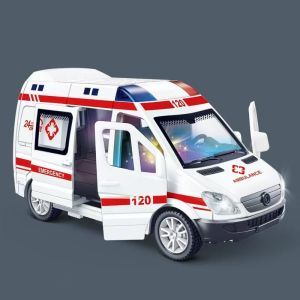 Rescue Ambulance Police Diecast Pull Back Play Vehicle Light Sound Early Learning Kids Birthday Gifts Boys Toys  (3111)