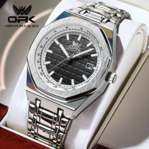 OPK Mens Watch 2026 Original Genuine Waterproof Quartz Luminous Calendar Simple Dial Stainless Steel Strap Casual Style Watch