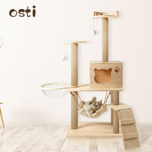 Osti Solid Wood Cat Tree with Hammock & Space Capsule Kitty Activity Center