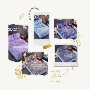 Fitted Bedsheet Set 4 IN1 King/Queen/2 IN1 Single Cadar Bergetah Keliling Sarung Tilam Bujang Patchwork Cadar Murah