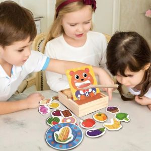 PUZHE อาหารที่ให้ เกมเล่นสมมุติให้อาหาร จำลอง บทบาทสมมติ ชุดอาหารเล่นสมมติหมี ของขวัญวันเกิด การศึกษาปฐมวัย ของเล่นให้อาหารไม้ ของเล่นเด็ก