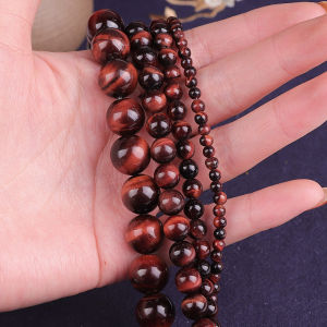 ธรรมชาติลูกปัดหิน4/6/8/10/12มม.สีแดงลูกปัดตาเสือสําหรับเครื่องประดับDIYสร้อยข้อมือสร้อยคอ
