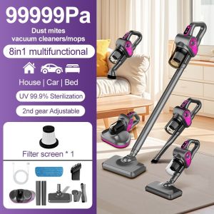 8‑in‑1 Cordless UV Dust Mite Vacuum Cleaner 99999Pa Strong Suction Handheld Household Bed Mattress Remover