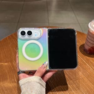 Gradient Color Plated Magnetic Clear Acrylic Phone Case for iPhone Duo Foldable Screen Shockproof Anti-Scratch Protective Cover